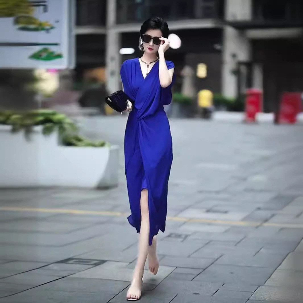 Váy liền không tay thắt nút màu tím phong cách Pháp thiết kế đặc biệt — Màu xanh lam, Màu tím