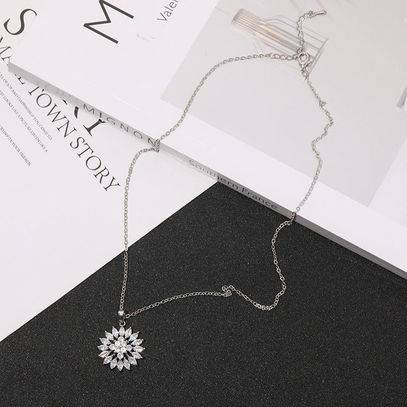 Europeo y americano popular ZIRCON girasol traje collar pendientes de alto grado de luz de lujo todo partido joyería nueva moda clavícula cadena