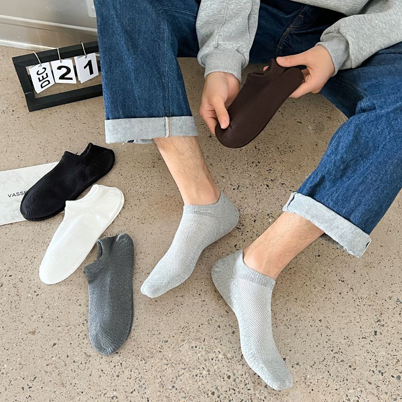 Spring and Summer New Style Terry Bottom Invisible Socks for Women, Cotton Sweat-Absorbent Breathable Socks for Men, Pure Color Shallow Socks Without Bones
