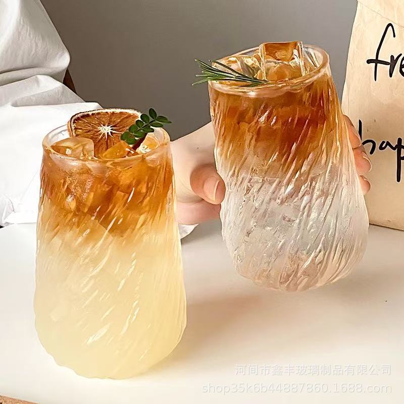 Cross-Border Glass Coffee Cup Large Capacity Ice American Latte Cup Transparent Female High-Looking Cold Drink Cup Hot Water Resistant Cup