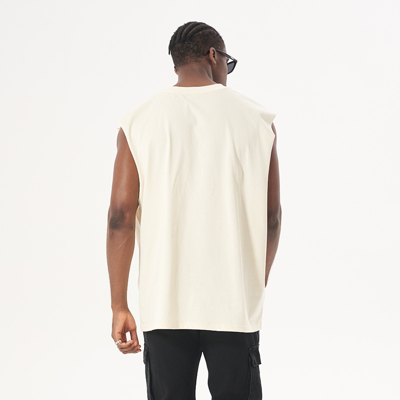 High Street marca de moda sin mangas deportes pesado chaleco suelto puño Chaleco de color sólido neutral hip hop chaleco