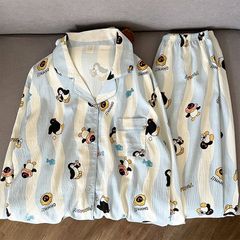 長袖の長ズボンは大きいサイズの300斤の甘い風のパジャマの女性のタイプの春秋の雲の綿の新型の女性の家の服をプラスします。