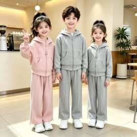 2026女童秋季新款休闲运动时尚连帽卫衣宽松中大童洋气轻便两件套