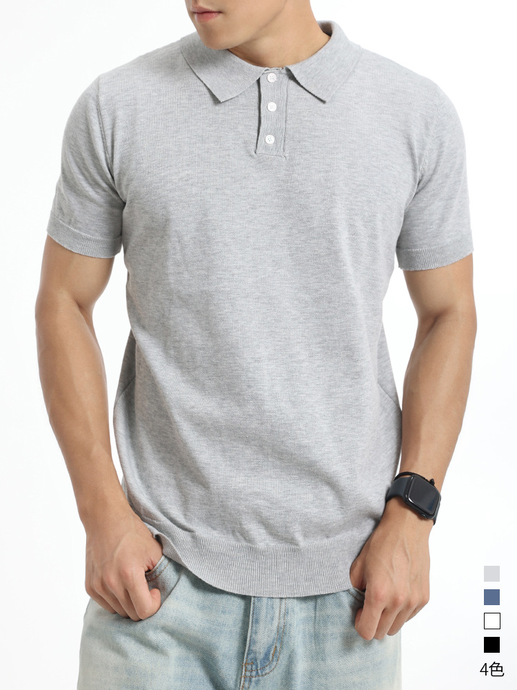 Europa y Estados Unidos explotaron transfronterizos hombres hielo tejido polo hombre de verano negocio casual con solapas de manga corta camisa de hombre