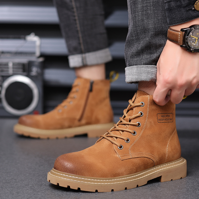Men's soft leather ankle boots High help desert yellow boots hipster men's shoes_voghion.com