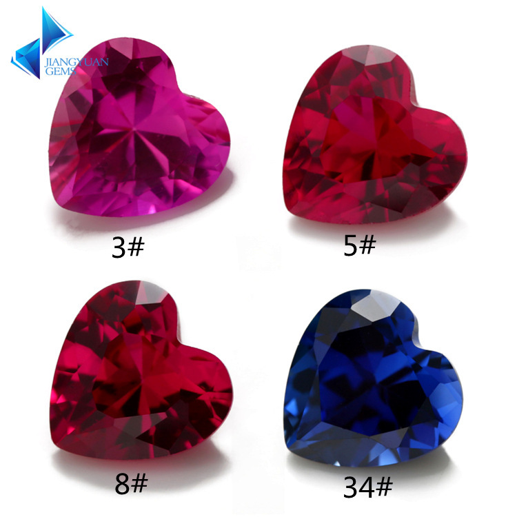 3x 3~10x 10mm heart-shaped red and blue corundum high temperature resistant wax inlaid with artificial Ruby Wuzhou synthetic corundum batch