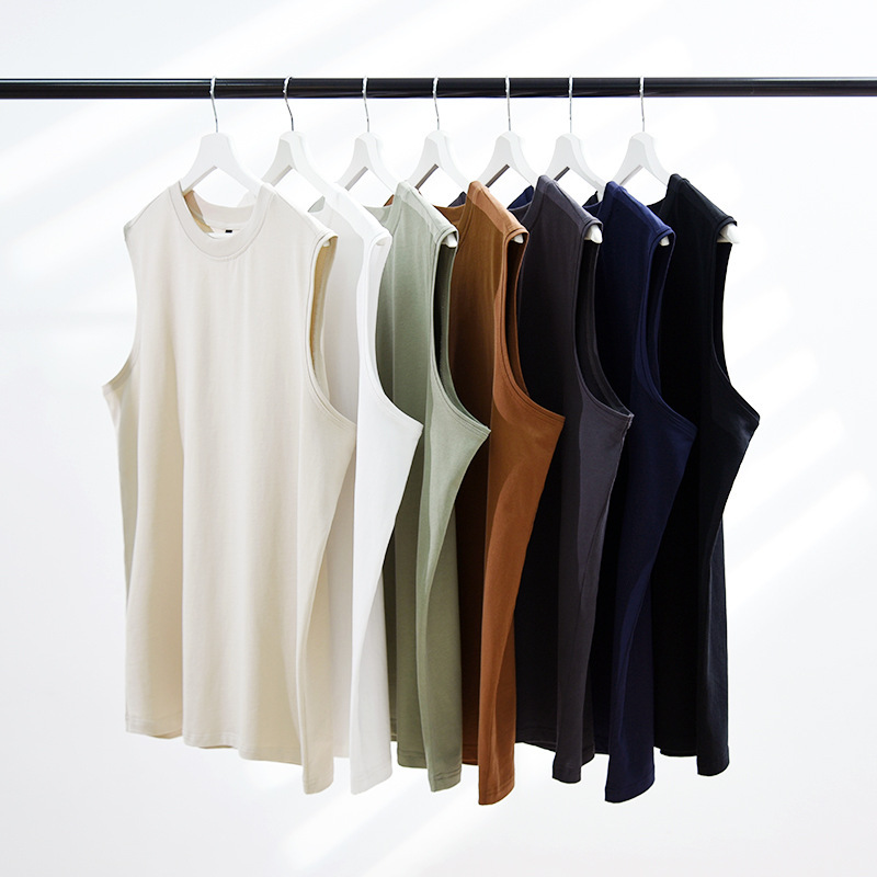 240g cotton heavy sleeveless T-shirt men's solid color American waistcoat summer men's sports undershirt