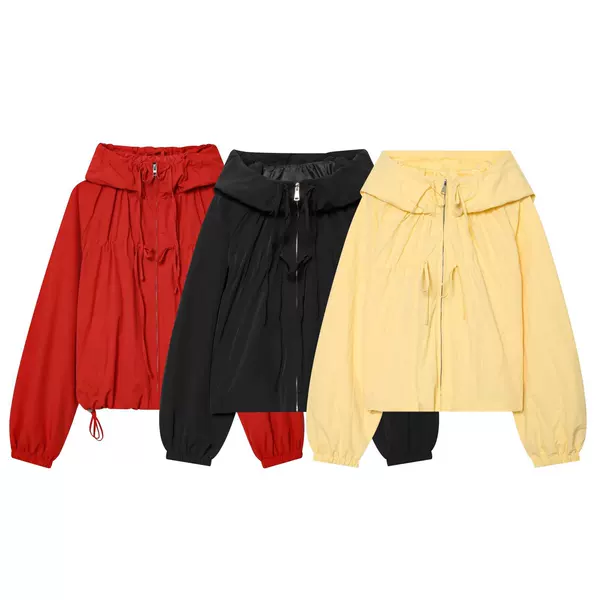 2026 Spring New Product European and American Cross-Border Women's Casual Nylon Hooded Jacket with Bow Decoration W016 21179