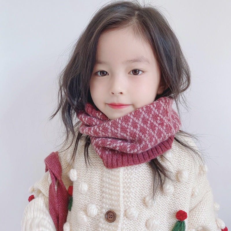 Children's knitted scarf autumn and winter warm fashion baby bib all boys and girls neck set parent-child wool bib