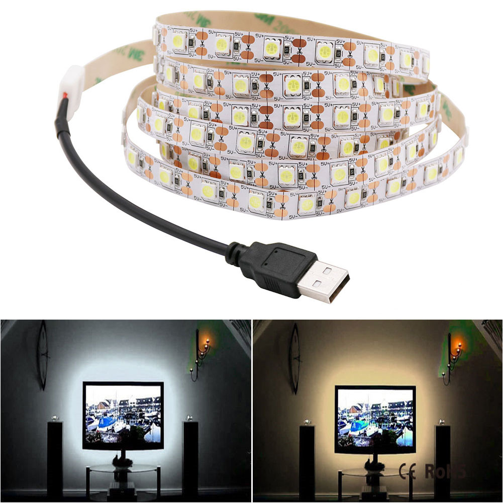 5050 60LED White Light Strips 5V Single Color White Warm White USB Powered Night Lights for Stalls Lighting Strips