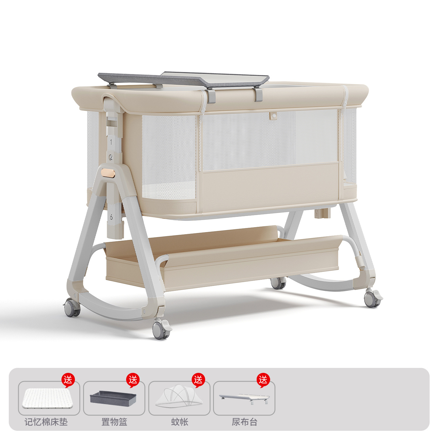 Cama de aleación de aluminio móvil portátil cuna cama plegable multifuncional bb cama recién nacida cama de empalme