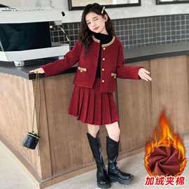 女童水晶花边小香风套装拜年服