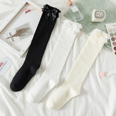 Women's White Lolita Sweet Knee-High Socks with Floral Ribbons and Bow Ties, Ins Inspired Lolita Uniform Socks