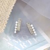 Silver needle, beads from pearl, short small sophisticated design earrings, silver 925 sample, trend of season