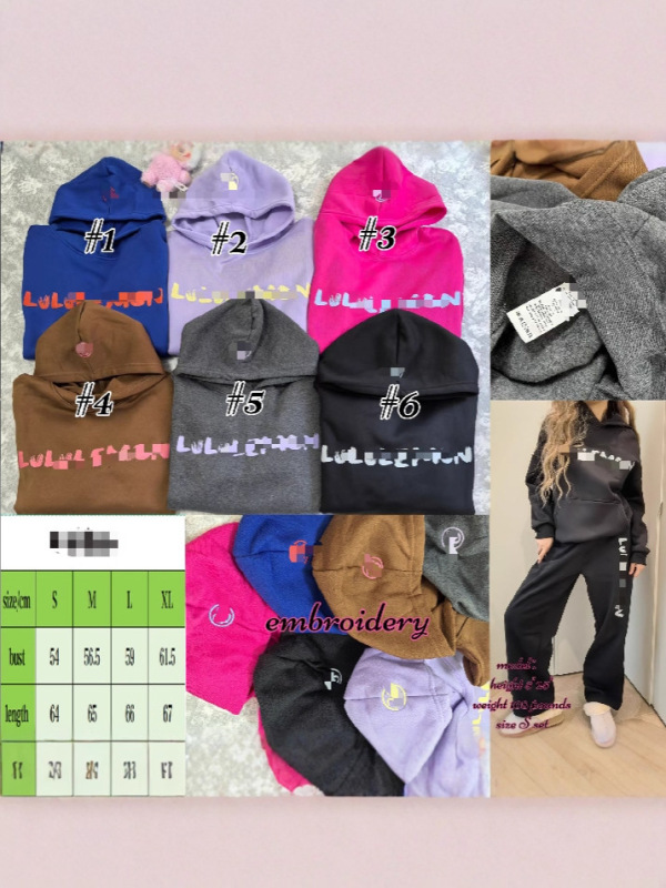 外贸  欧美 跨境  加绒 卫衣 长裤 套装  印花 刺绣LULU|undefined
