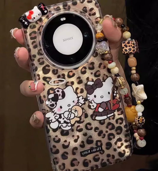 Chica ins estampado de leopardo tridimensional KT gato para iPhone14 funda para teléfono móvil 15ProMax Apple 13/12 nuevo 15