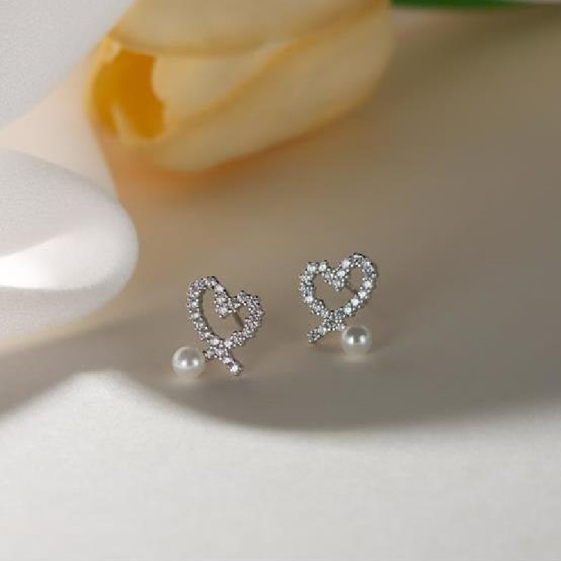 Pendientes de botón con circonitas y perlas para mujer chic_voghion.com