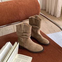 美拉德马丁靴女2025秋季新款超火厚底中筒西部牛仔短靴堆堆骑士靴