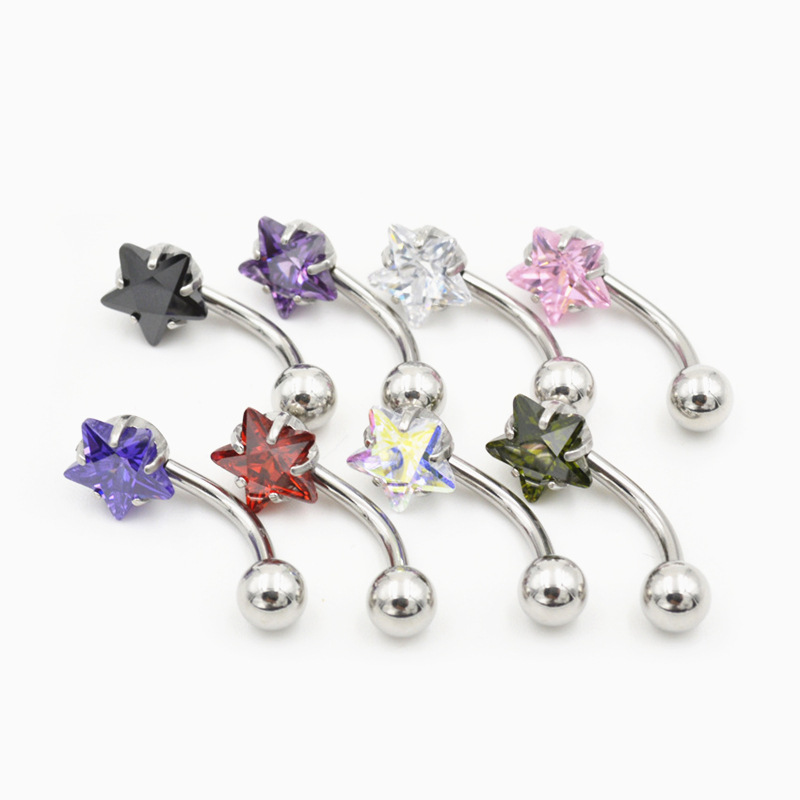 Piercing per ombelico in acciaio inossidabile di grado AAA, con stella a cinque punte, nuovo anello per ombelico in zircone a forma di stella placcato in oro_voghion.com