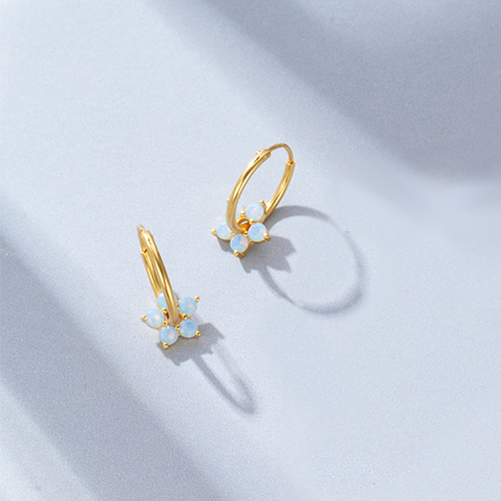 Opal, Zircon Inlay Material Earrings Classification 1 Pair 925 Sterling Silver Opal Zircon 925 Sterling Silver Earrings Geometric Flower Earrings
