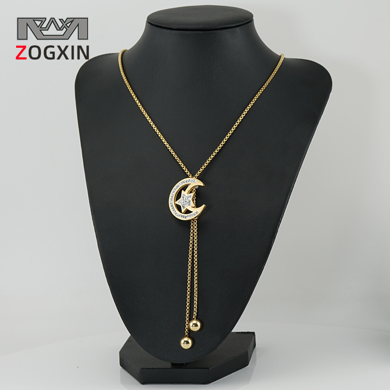 Cadena de suéter transfronteriza de acero inoxidable europeo y americano para mujer Collar largo de acero de titanio de diamante de oro de 18 quilates para mujer Otoño e Invierno