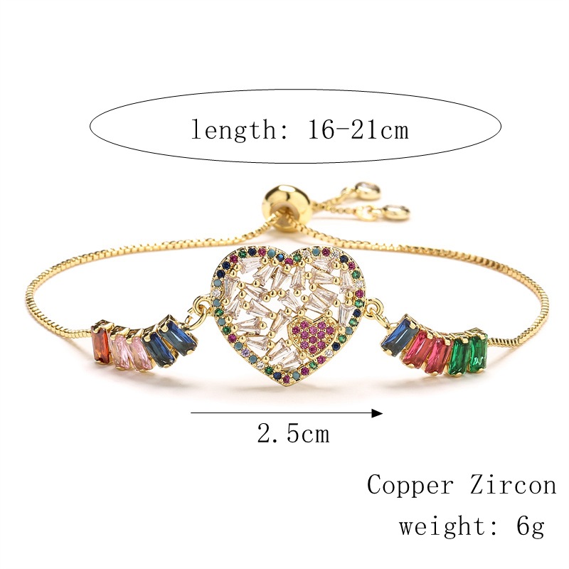 Copper Material Heart Shape Pattern Fashion Heart Shape Copper Inlay Zircon Bracelets 1 Piece