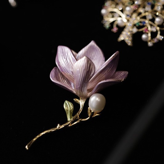 Xiliang Feizi Genuine New Fashion Elegant Brooch Chinese Style Elegant Magnolia Brooch Enamel Pearl Corsage