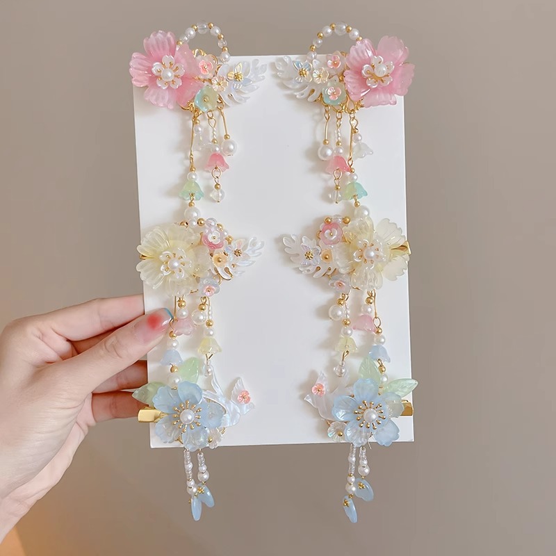 Chica de Hanfu tocado de los niños traje antiguo princesa borla horquilla estilo chino niña paso horquilla clip de pelo