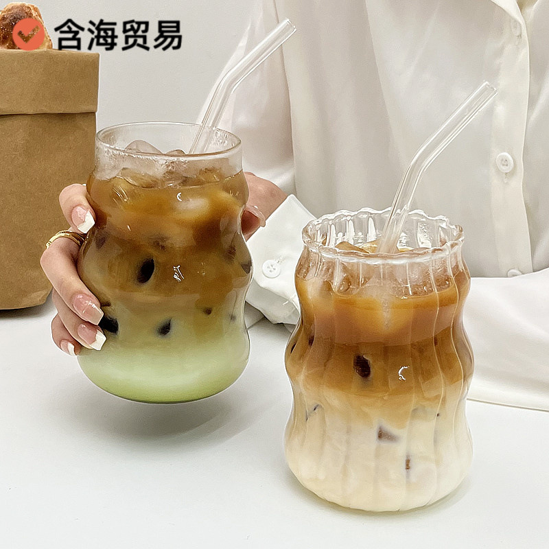胖嘟嘟咖啡玻璃杯子带吸管 ins风家用女生高颜值喝冷水饮料奶茶杯