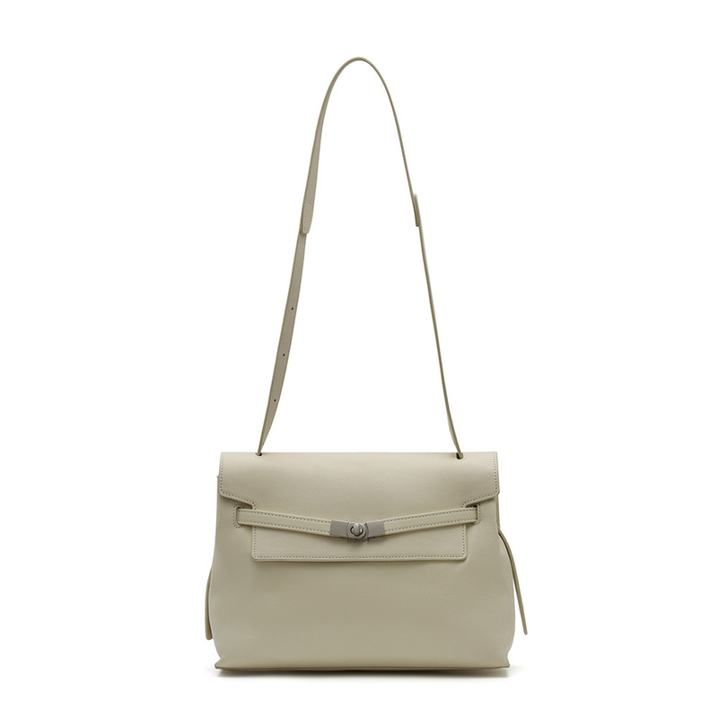 New Korean-style top-grain leather Kelly tote bag with clasp, large capacity, suitable for daily use, shoulder and crossbody bag for women