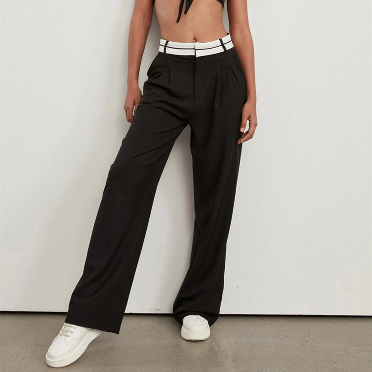 Solid Color Pattern Spring, Autumn Season Women'S Gender Women's Daily Casual Solid Color Full Length Patchwork Belt Dress Pants