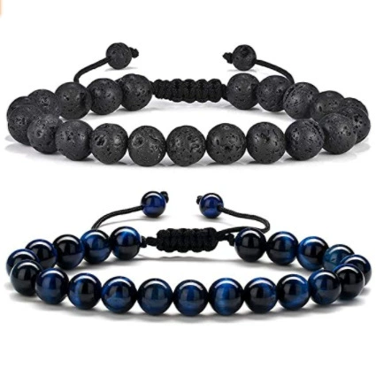 Bracelet GOLBALJEW woven aromatherapy tiger eye, 8 mm beads, adjustable 18.5 cm