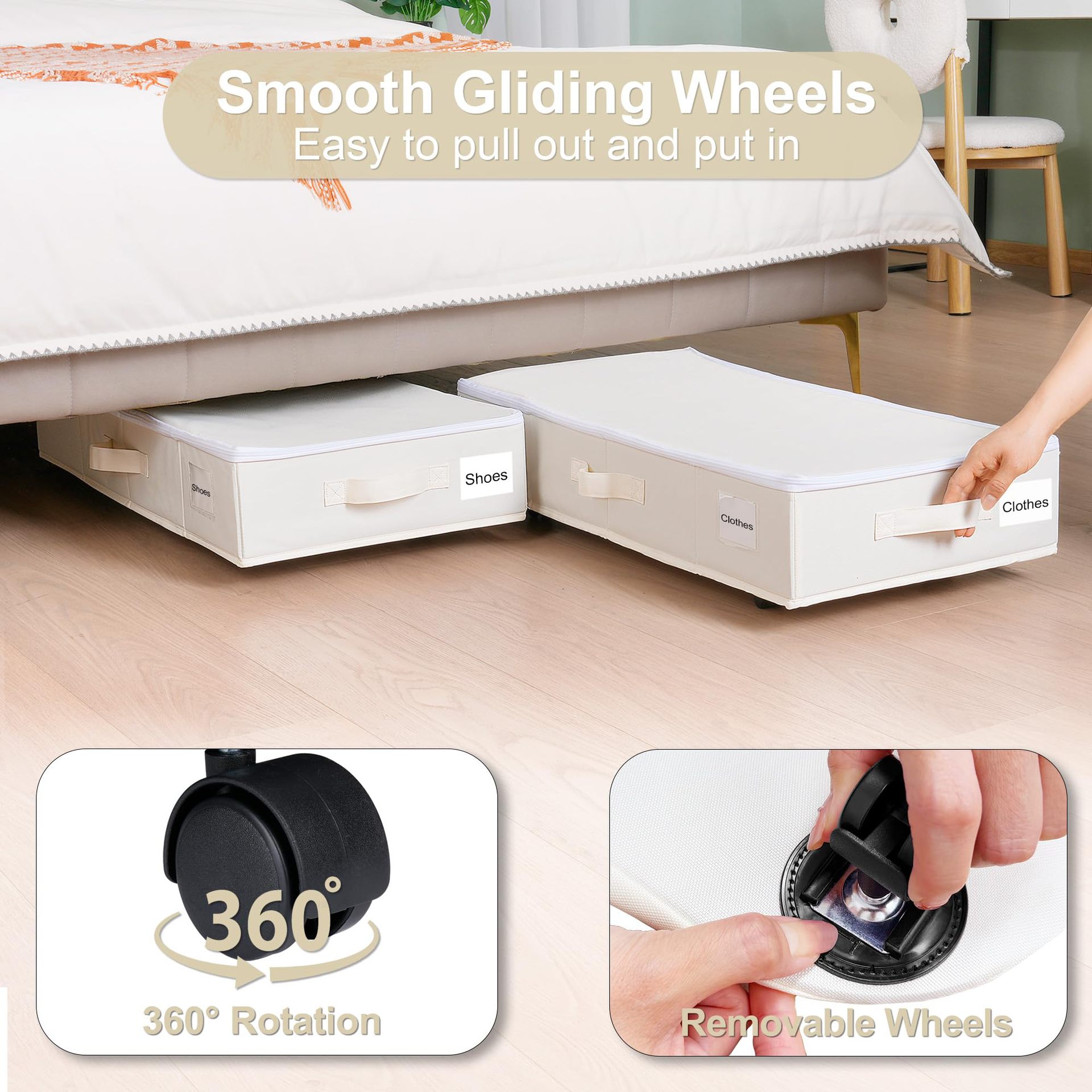 Foldable Under Bed Storage Box With Wheels, Dustproof Rolling Storage Organizer For Clothes, Shoes, Sundries, Bedroom Home Space Saving Container_maomaolike.com