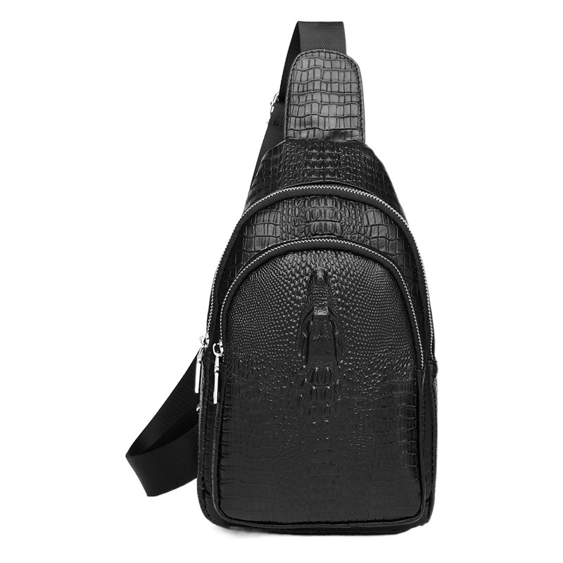 Lion Leiden Crocodile Pattern Men's Genuine Leather One-Shoulder Chest Bag Top Layer Cowhide Crossbody Bag Cross-Border Trendy Men's Front Satchel
