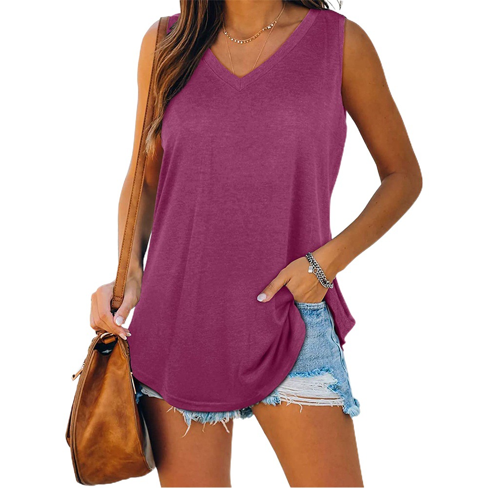 2024 nuevo Amazon deseo europeo y americano popular cuello en V cola de milano sin mangas color sólido chaleco camiseta transfronteriza Comercio exterior ropa de mujer image 1