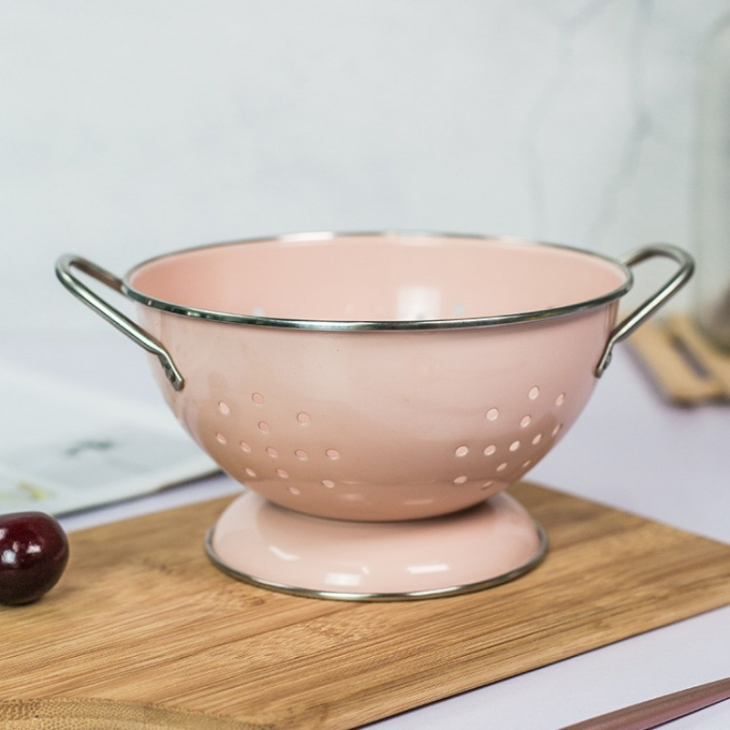 Pink Nordic style milk white small large draining double-eared bowl…