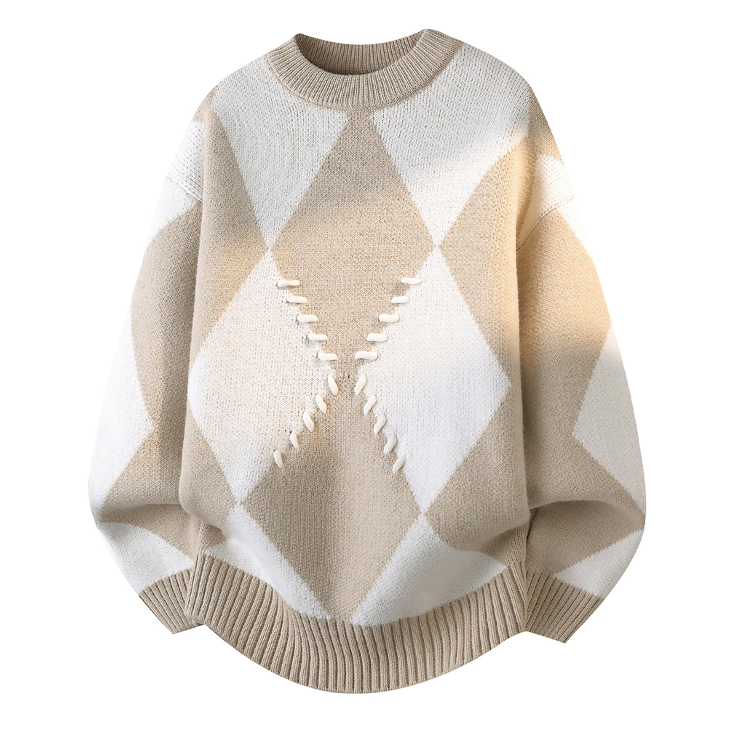 复古风毛衣男款秋冬季几何图案圆领针织衫男士保暖打底内搭毛线衣