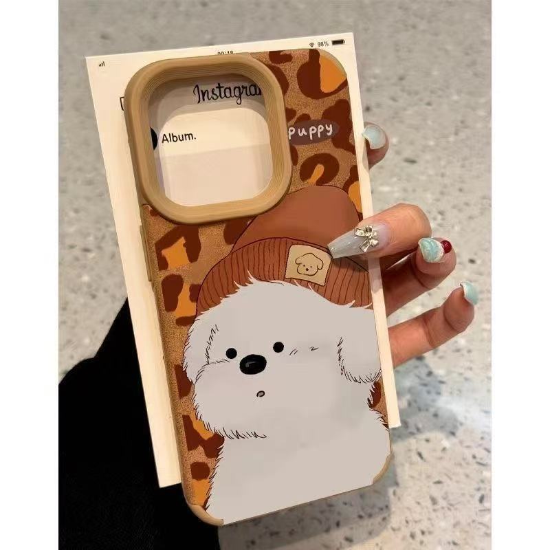Sombrero con estampado de leopardo para perros iPhone16pro funda para teléfono móvil 15plus lindo 14 piel de cordero 13pro12xr