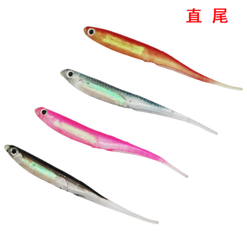 Rainbow fish laser soft bait curly tail straight tail T tail bass mandarin fish tilted mouth bait Luya bait soft worm wholesale
