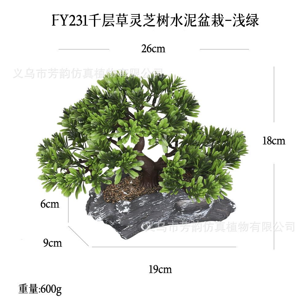 Nuevas plantas artificiales en maceta para decoración de interiores, plantas verdes artificiales, hierba de mil capas, árbol de Ganoderma lucidum, bonsái de cemento.