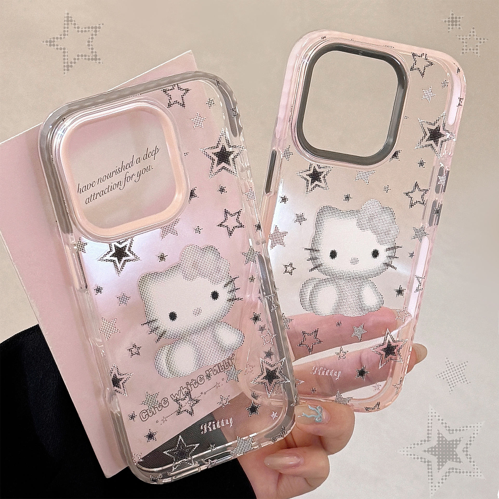 卡通猫咪iPhone16苹果15手机壳适用17promax撞色边框13甜酷11软