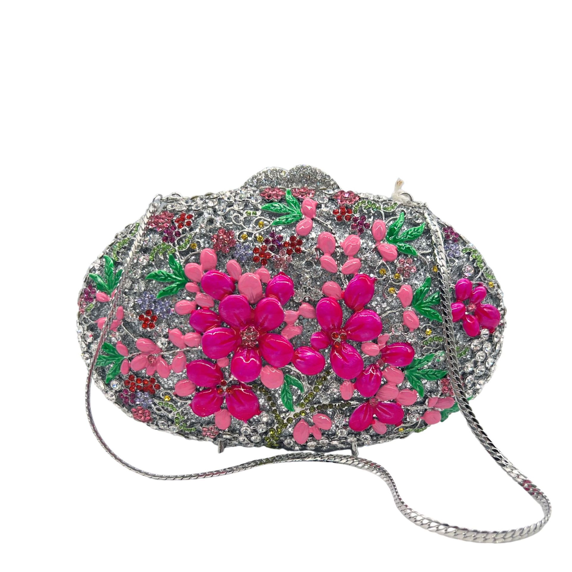 Túi clutch dạ tiệc nạm kim cương hoa sáp dầu, hộp cứng đính đá lấp lánh — Màu bạc, Cá tính đặt làm