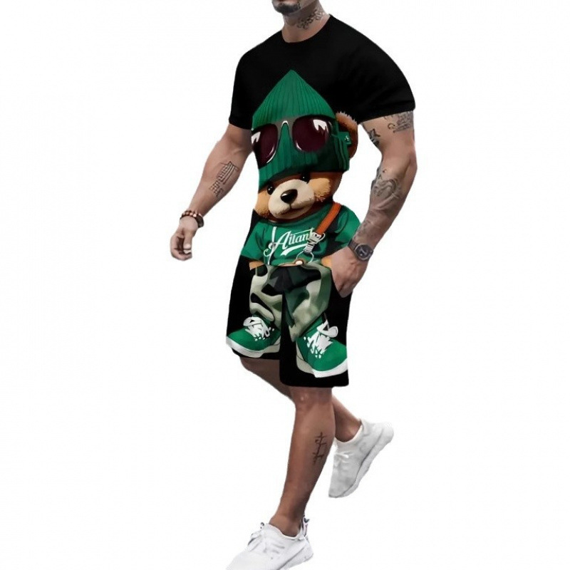 Nuevo verano transfronterizo pantalones cortos de manga corta 3D impresión digital suelta moda casual camiseta traje deportivo para hombre