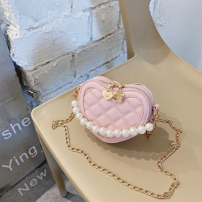 Children's Small Chanel-Style Bag, Fashionable Pearl Handbag for Girls, Princess Tote Bag, Korean Trendy Stylish Crossbody Bag for Girls E2