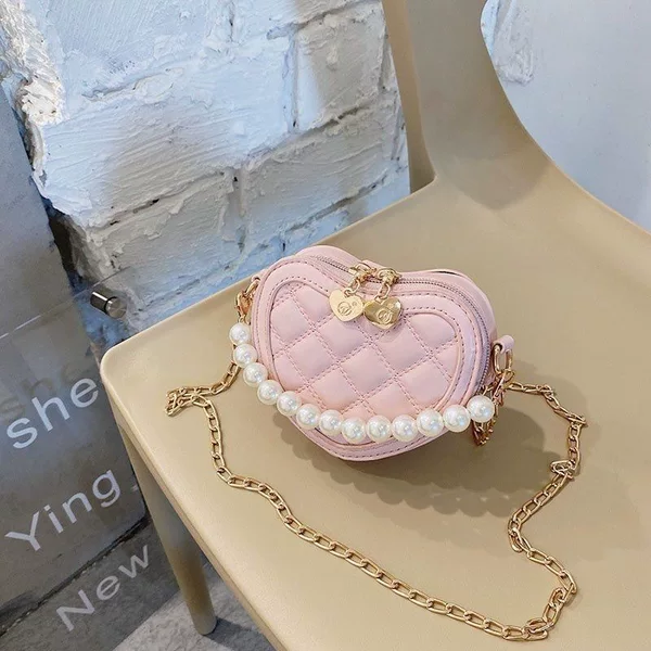 Children's Small Chanel-Style Bag, Fashionable Pearl Handbag for Girls, Princess Tote Bag, Korean Trendy Stylish Crossbody Bag for Girls E2
