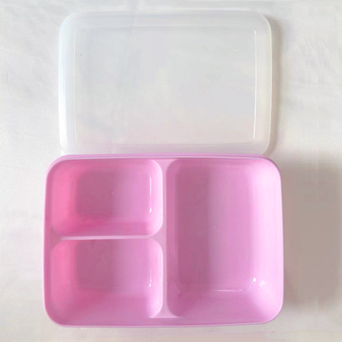 Rectangle plastic three-compartment lunch box, PP divided rice box, microwaveable, reusable, office worker lunch box