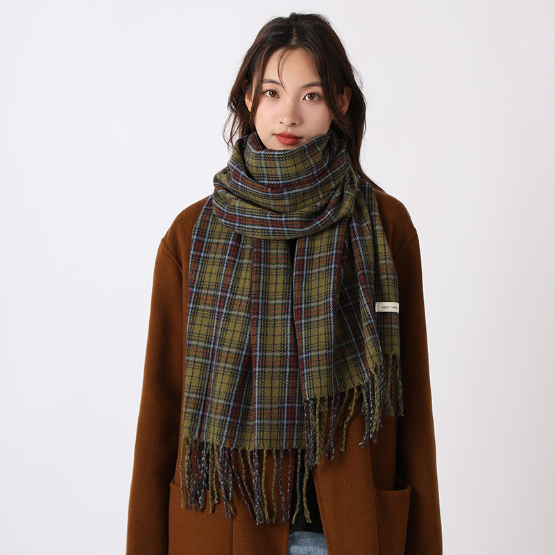 Sciarpa scozzese verde, versatile per le donne in autunno inverno, calore personalizzato di alta qualità, scialle e collo, nuovo stile coreano_voghion.com