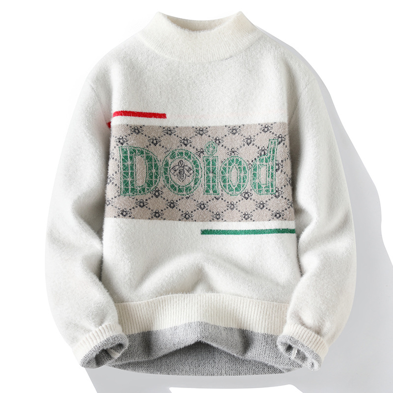 Fleece Verdickter Nerz Samt Trendige Marke Hochwertige Pullover Herren Casual Pullover Pullover Rundhals Brief Drucken Pullover Trendy Top_voghion.com