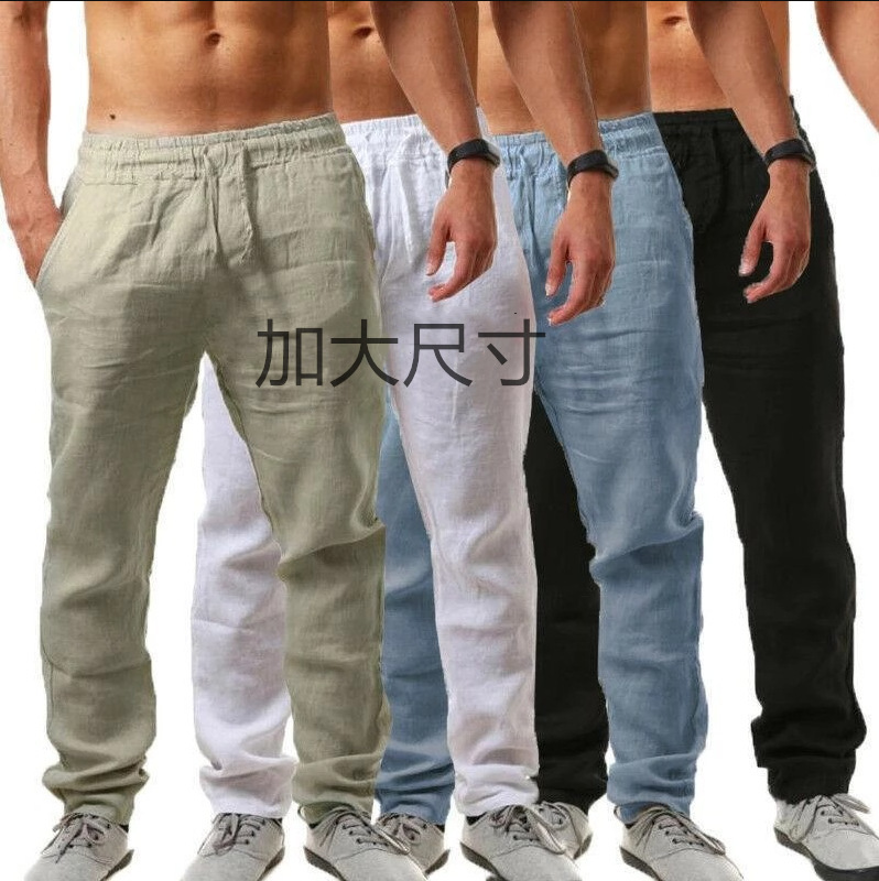 2024 Amazon Wish European and American Men's Hip-Hop Breathable Sports Pants Cotton and Linen Loose Casual Long Pants Men's Large Size