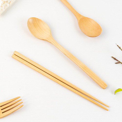 Japanese-style lotus wood spoon, fork and chopstick three-piece set student portable wooden tableware set wooden spoon wooden chopsticks wooden fork